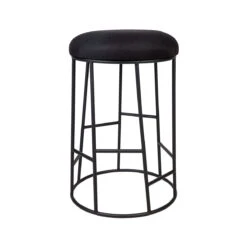 Aiden Black Steel Kitchen Stool - Black Linen