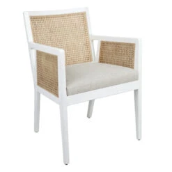 Kane White Rattan Carver Chair - Natural Linen