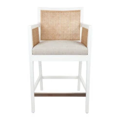 Kane White Rattan Kitchen Stool - Natural Linen