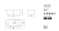 BADEN Freestanding Bathtub Non-overflow 1700mm/1500mm -Home Furnishings Store 4k56hkj45h7