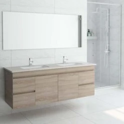 ABS MF Light American Oak Double Bowl Wall Hung Vanity 1500mm