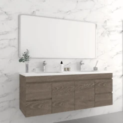 ABS DF Dark American Oak Double Bowl Wall Hung Vanity 1500mm
