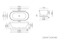 Poseidon POS Ally Groove Fluted Oval Freestanding Bath Matte Black Finish 1500mm -Home Furnishings Store AGV1500 LINE