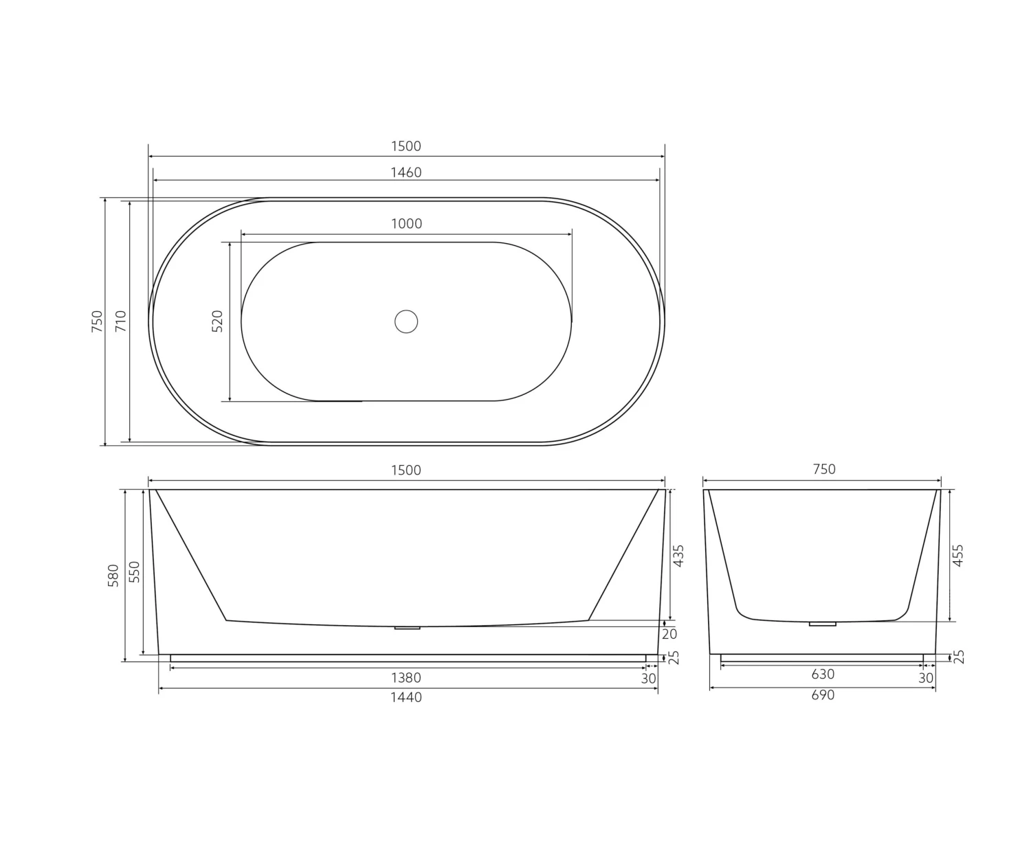 Poseidon POS Ally Groove Oval Freestanding Bath Gloss White Finish 1500mm 9 Poseidon POS Ally Groove Oval Freestanding Bath Gloss White Finish 1500mm - Image 7