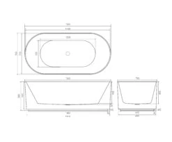 Poseidon POS Ally Groove Fluted Oval Freestanding Bath Matte Black Finish 1500mm -Home Furnishings Store AGV1500line 24c56cb8 f545 4916 8d38 3463bc2cda12