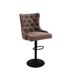 Atlas Barstool In Vintage Faux Leather Seatpad With Brass Gold Studs And Handles