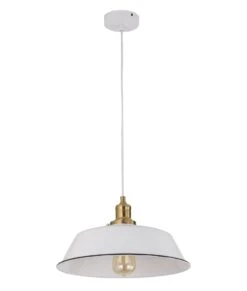 CEREMA: Interior White With Antique Brass & Black Highlight Angled Dome Pendant Light