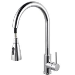 AQU Round Pull Out Shower Kitchen Sink Mixer Tap Chrome