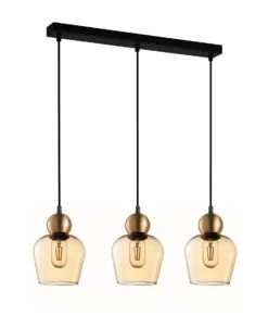 CHAMPAN: Interior Bronze Amber / Black Smoke Glass Ellipse Multiple Bar Base Pendant Lights
