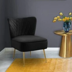 Adele Armchair In Cream Beige / Black Velvet With Gold Legs -Home Furnishings Store CVI1o9TA