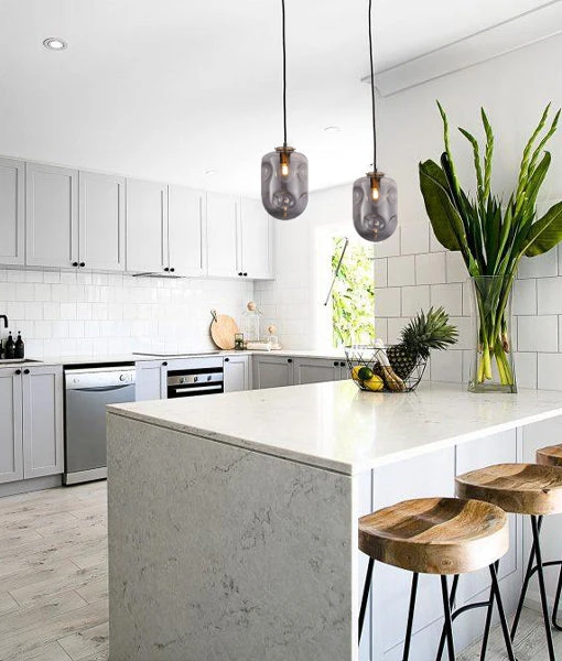 FOSSETTE: Interior Dimpled Smoked Mirror Effect Oblong Glass Pendant Light 4 FOSSETTE: Interior Dimpled Smoked Mirror Effect Oblong Glass Pendant Light - Image 2