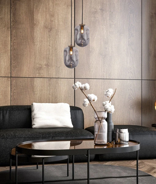 FOSSETTE: Interior Dimpled Smoked Mirror Effect Oblong Glass Pendant Light 5 FOSSETTE: Interior Dimpled Smoked Mirror Effect Oblong Glass Pendant Light - Image 3