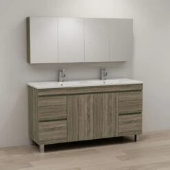 ABS DFL2 Dark Oak Double Bowl Freestanding Vanity 1500mm