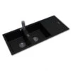 ARETE Black Granite Quartz Stone Double Kitchen Sink With Drainboard 1160x500mm -Home Furnishings Store OX1150.KS01