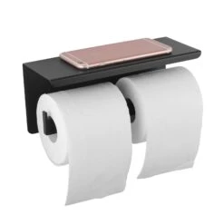 IVANO Black Double Toilet Paper Holder With Cover