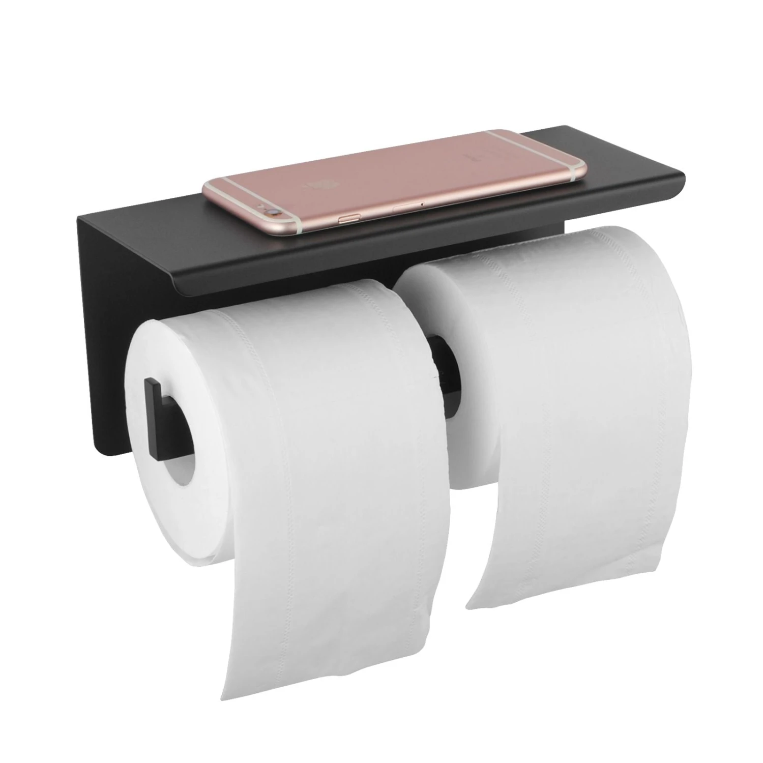 IVANO Black Double Toilet Paper Holder With Cover 3 IVANO Black Double Toilet Paper Holder With Cover