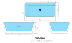 Poseidon Qubist Free Standing Bathtub 15 Poseidon Qubist Free Standing Bathtub -Home Furnishings Store QBT1200LINE 1
