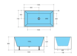 Poseidon Theo Back To Wall Bathtub/ Non Overflow -Home Furnishings Store THBT1300 NF