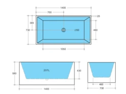 Poseidon Theo Back To Wall Bathtub/ Non Overflow -Home Furnishings Store THBT1400 NF