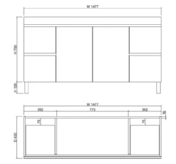 ABS LESS Gloss White Single Bowl Freestanding Vanity 1500mm -Home Furnishings Store XGYEm8UE