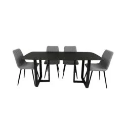 Zee 1.8 Sintered Stones Dining Table With Black Metal Powdercoated Legs And 6 Molly Dining Chair In Grey Fabric