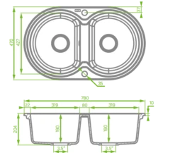 Laveo 470*780*204mm Grey Granite Stone Sink Double Bowls -Home Furnishings Store double sink size 1