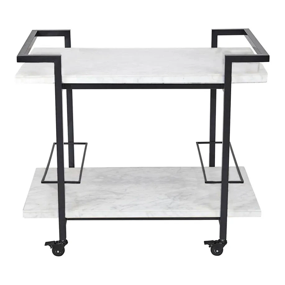 Franklin White Marble Bar Cart - Black 3 Franklin White Marble Bar Cart - Black