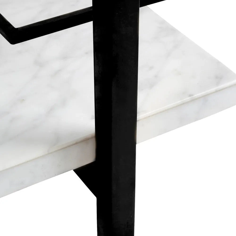 Franklin White Marble Bar Cart - Black 5 Franklin White Marble Bar Cart - Black - Image 3