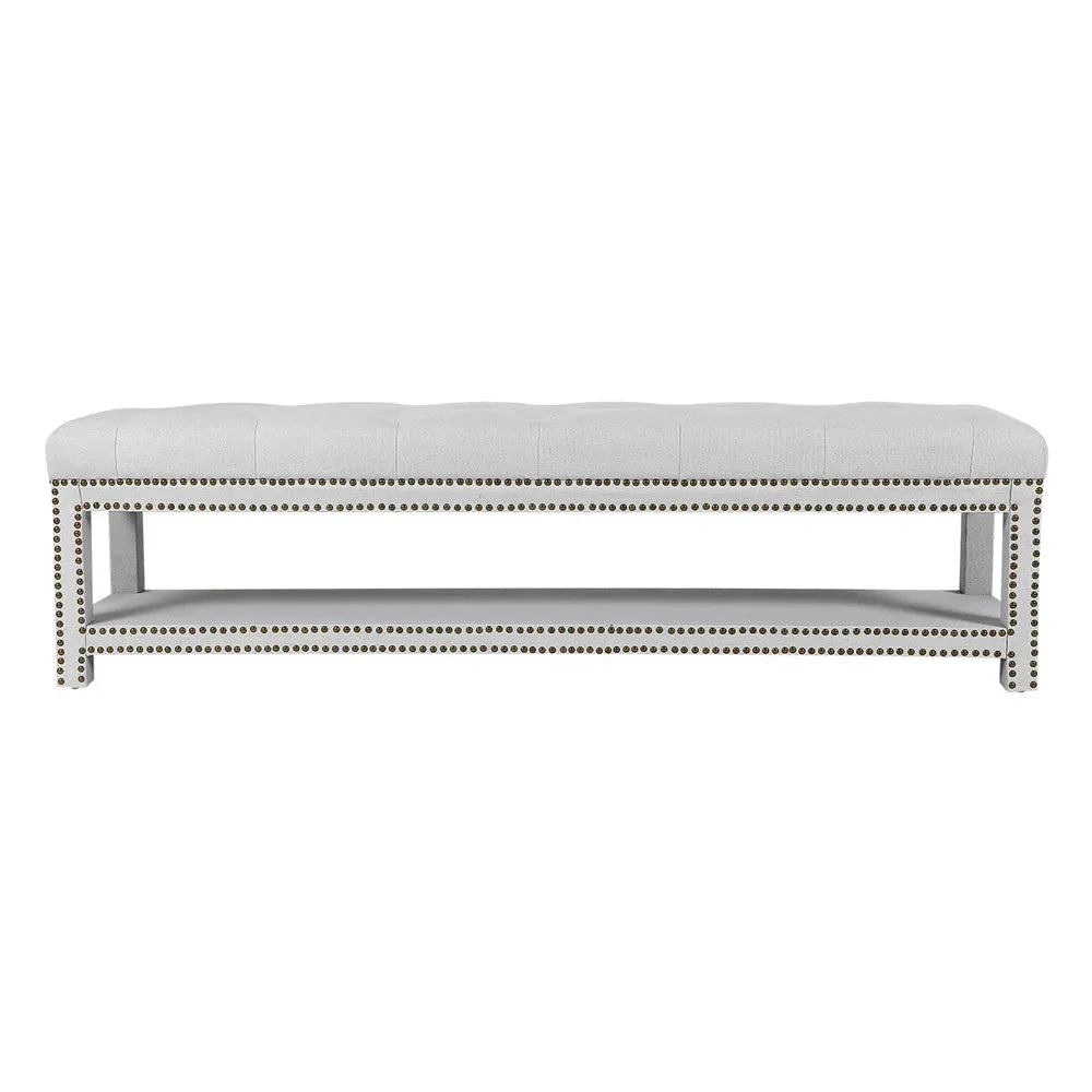 Serena Tufted Bench Ottoman - Cool Grey Linen 4 Serena Tufted Bench Ottoman - Cool Grey Linen - Image 2