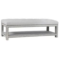 Serena Tufted Bench Ottoman - Cool Grey Linen