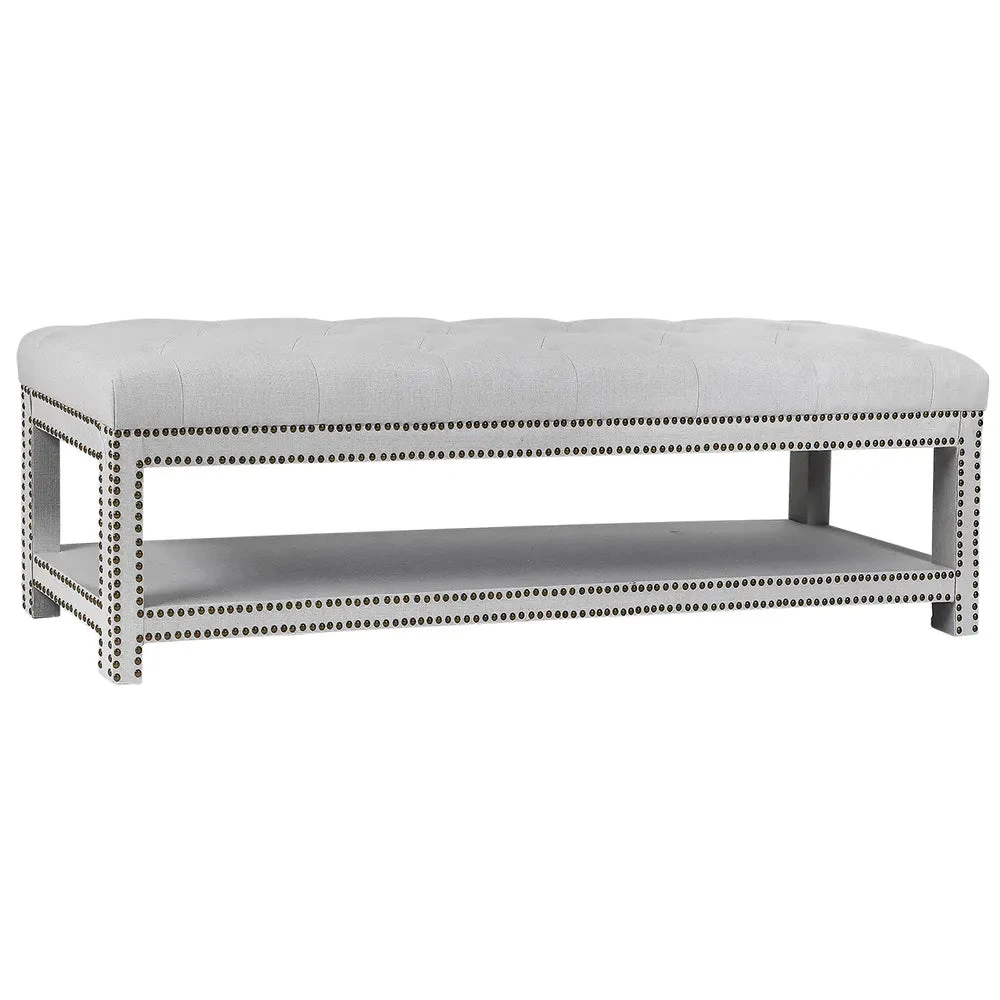Serena Tufted Bench Ottoman - Cool Grey Linen 3 Serena Tufted Bench Ottoman - Cool Grey Linen
