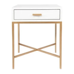 Nessa White Bedside Table - Gold