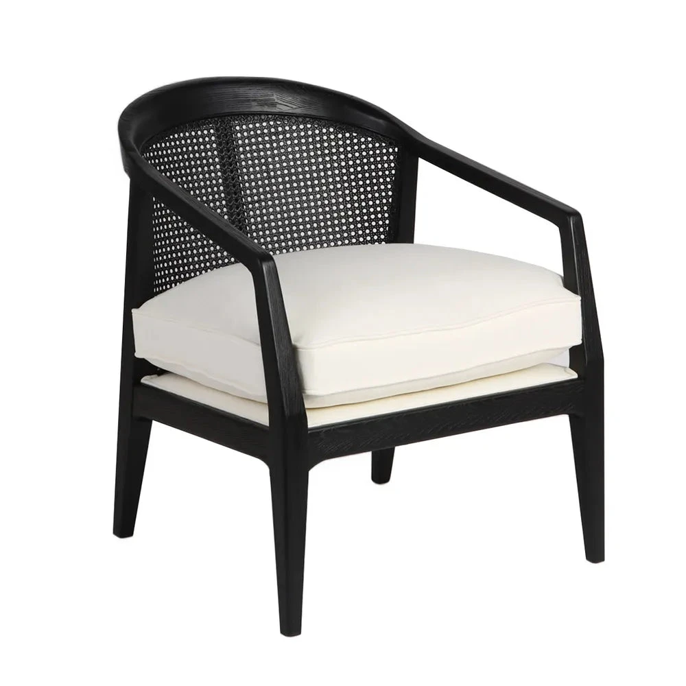 Willow Black Rattan Arm Chair - White Linen 5 Willow Black Rattan Arm Chair - White Linen - Image 3