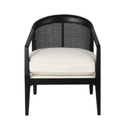 Willow Black Rattan Arm Chair - White Linen