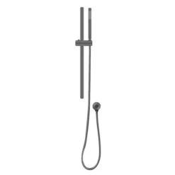 Round Gun Metal Grey Stainless Steel Rail With Handheld Shower, Fixed Wall Connector Set