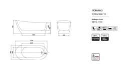 ROMANO Freestanding Bathtub Non-overflow 1700mm/1500mm -Home Furnishings Store rom 1700