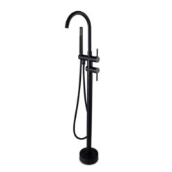 Pentro Round Black Freestanding Bath Mixer With Hand Held Shower