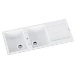 Carysil White Double Bowls With Drainer Board Granite Kitchen Laundry Sink Top Mount 1160x500x200mm