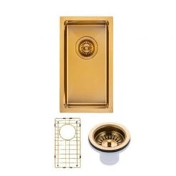Brushed Gold 250x450x215mm 1.2mm Handmade Top/Undermount Single Bowl Kitchen Sink