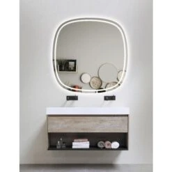 Rounded Edge LED Mirror 3 Color Lighting Touch Sensor White Frame 600/750